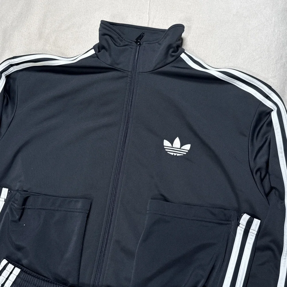 Vintage 90s Adidas Tracksuit Set Size L Black White Baggy Lined Trefoil